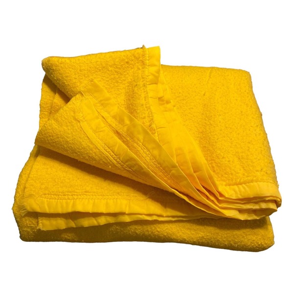 Vintage Satin Trim Acrylic Blanket 70" X 96” Mustard Yellow - Picture 1 of 10
